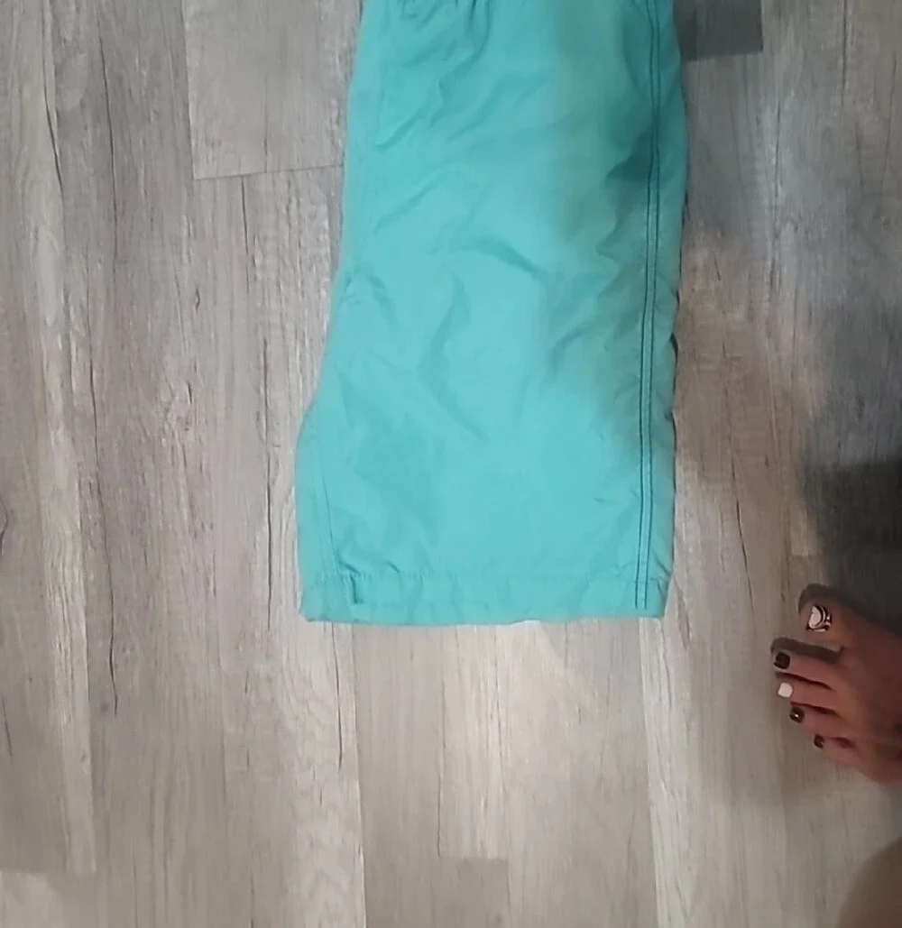 Old Navy Aqua Swim Trunks with Blue Waistband and White Drawstring